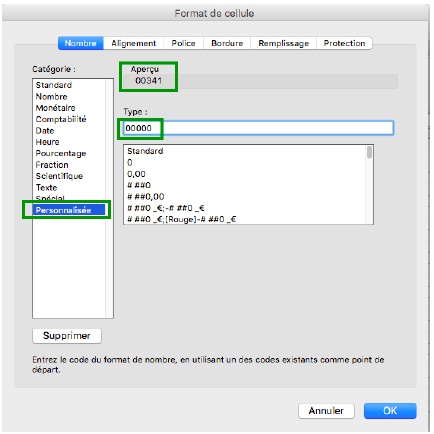 Personnaliser le format de nombre sur Excel