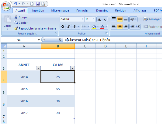 lier plusieurs feuilles sur Excel